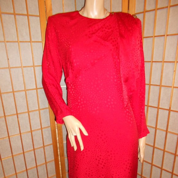 ST. GILLIAN SILKS Red 100% Silk Dress * sz 8 * VINTAGE - Picture 1 of 7